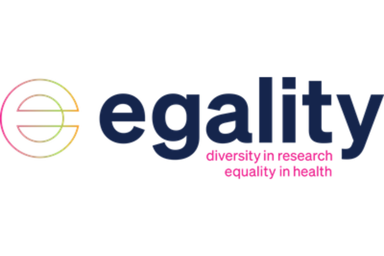 Logo of Egality with the subtitle "diversity in research, equality in health"
