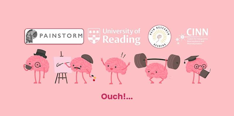 Pink banner showing cartoon brains with legs and arms doing different activities - drinking tea, painting, raising their airms, lifting weights, and reading - and the logos of event partners.