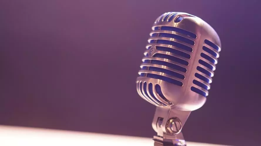 Close-up of a condenser microphone