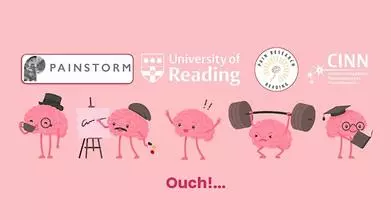 Pink banner showing cartoon brains with legs and arms doing different activities - drinking tea, painting, raising their airms, lifting weights, and reading - and the logos of event partners.