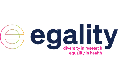 Logo of Egality with the subtitle "diversity in research, equality in health"